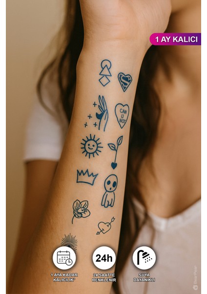 1 Ay Kalıcı Mistik Figürler Minimal Dövme El Parmak Bilek Geçici Dövmesi