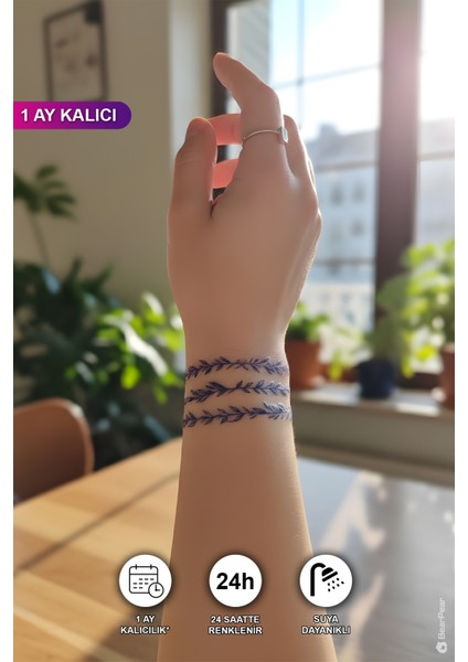 1 Ay Kalıcı Sarmaşık Çiçek Desenli Şerit Bileklik Geçici Dövme