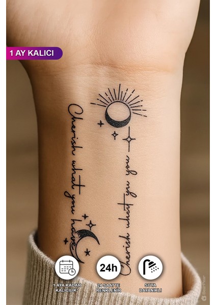 1 Ay Kalıcı Minimal Gezegen Yıldız Güneş Dövmesi Minimal Dövme