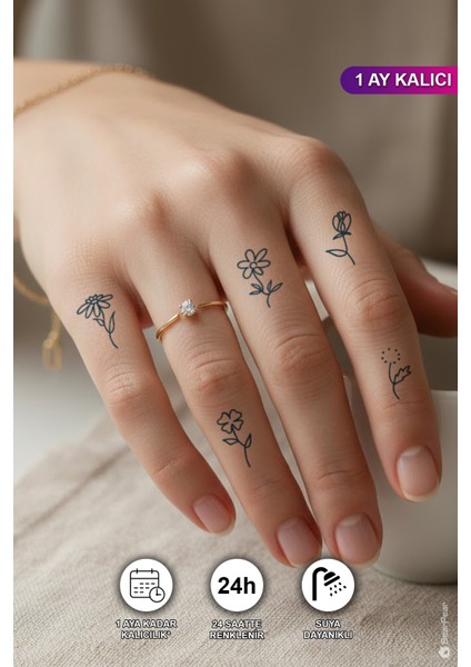 1 Ay Kalıcı Minimal Çiçek Figürlü El Parmak Dövmesi