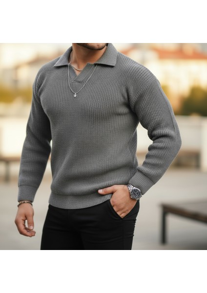 Oversize Gömlek Polo Yaka Selanik Örgülü Erkek Triko Kazak fiyatları