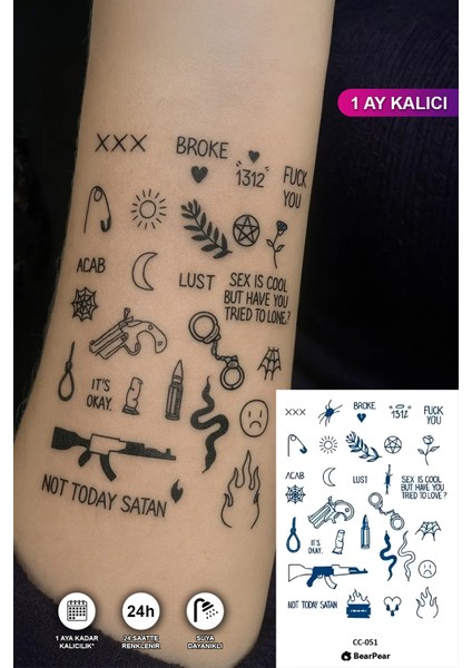 1 Ay Kalıcı Karışık Figürlü Minimal Dövme El Parmak Bilek Dövmesi