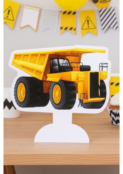 Ayaklı Pano Inşaat Temalı Kamyon 22X35CM Doğum Günü Masa Dekoru