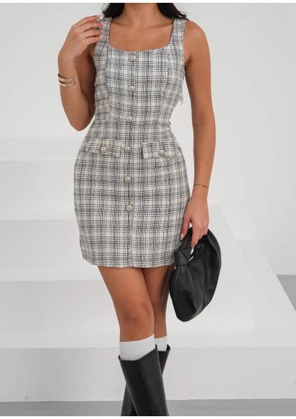 Askılı Ch Kumaş Düğmeli Elbise Gribeyaz H265007