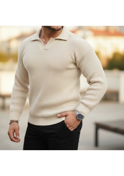 Oversize Gömlek Polo Yaka Selanik Örgülü Erkek Triko Kazak fiyatları