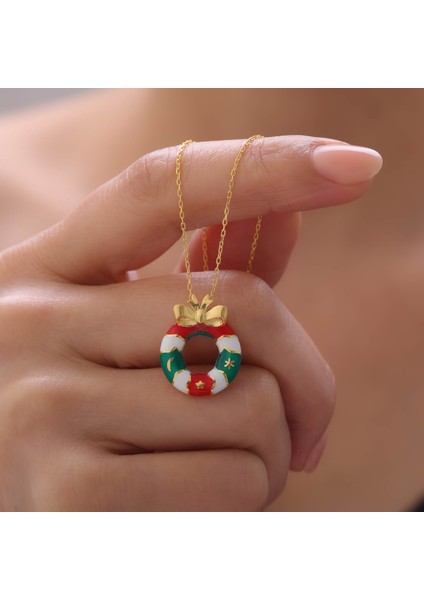 925 Ayar Gümüş Mineli Yılbaşı Kapı Dekorasyonu ve Kurdele Kolye