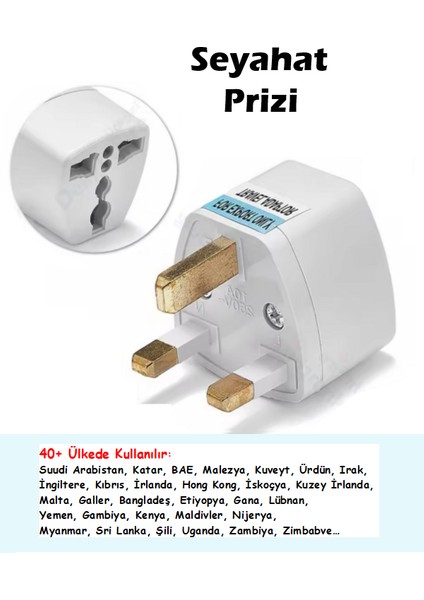 Hac Umre (40+Ülke) 3 Pinli Yurtdışı Seyahat Prizi Seyahat Adaptörü Topraklı G Tipi (2 Adet) fiyatları