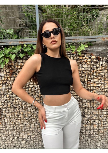 Mistix Sırtı Dantel Puantiye Detaylı Crop - Siyah Siyah - M fiyatları