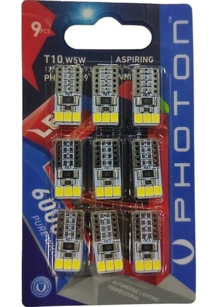Photon T10 W5W 12V Pure White Beyaz LED Oto Park Ampülu 9'lu Blister PH7010 B9