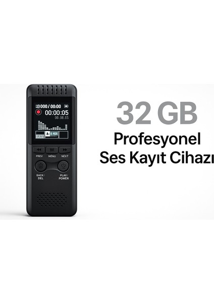 32GB Profesyonel Dijital Ses Kayıt Cihazı Dahili Hoparlör ve Mp3 Çalar