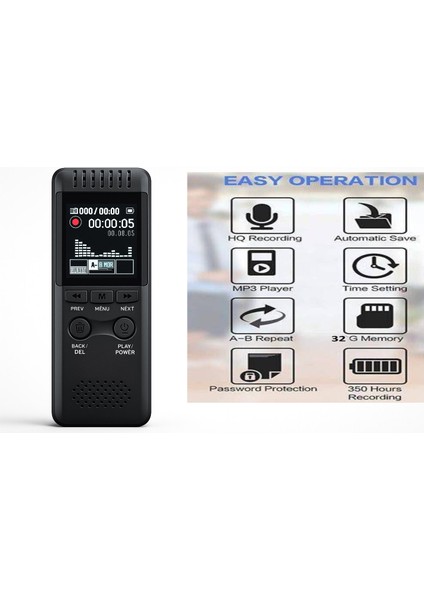 32GB Profesyonel Dijital Ses Kayıt Cihazı Dahili Hoparlör ve Mp3 Çalar fiyatları