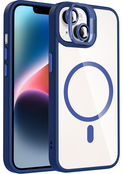 iPhone 13 Kılıf Standlı ve Kamera Lens Hediyeli M-Safe Şarj Özellikli Etro Kapak