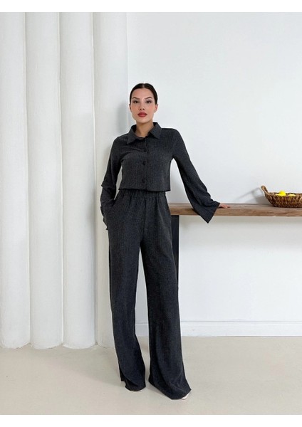 Gömlek Yaka Kaplama Düğmeli Takım Antrasit ST265866