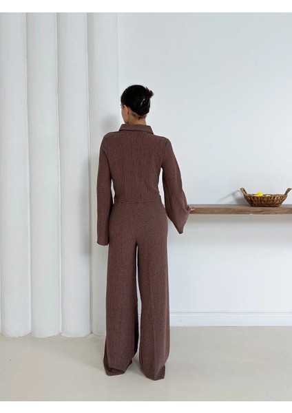 Gömlek Yaka Kaplama Düğmeli Takım Kahve ST265866 modelleri