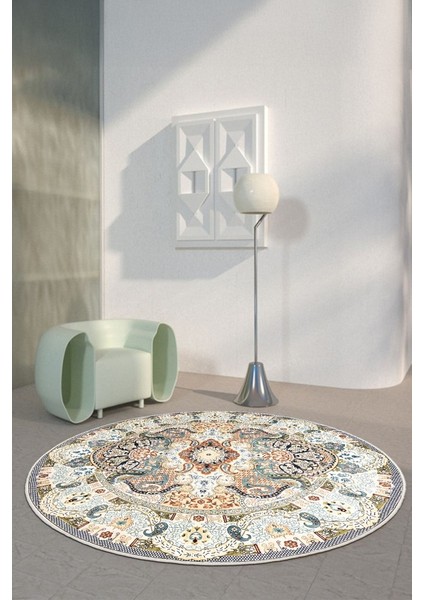 Zeminde Bir Dönüş Yuvarlak Medalyonlu Halı Tasarımı - Kaymaz Taban fiyatları
