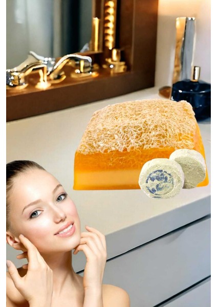 2'li Tüm Cilt Tipleri Yüz Bakım Peeling Kabak Lifli Keçi Sütü Limon Sabun Leke Akne Ruşur Taşı