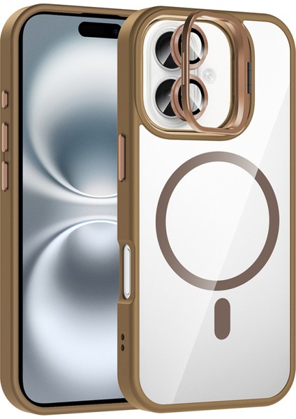 iPhone 16 Kılıf Standlı ve Kamera Lens Hediyeli M-Safe Şarj Özellikli Etro Kapak