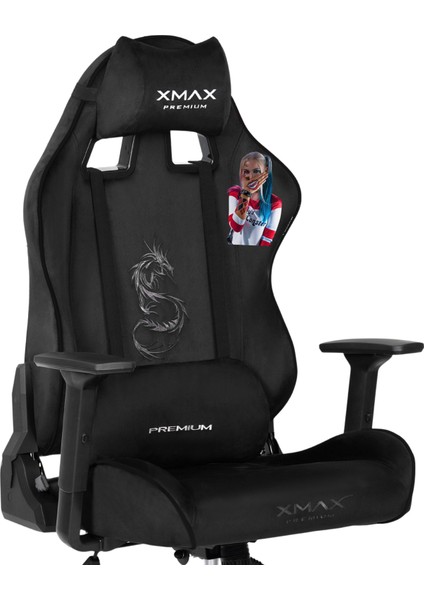 / Baskılı Rio Balerion Terletmez Kadife Kumaş Siyah Gaming Oyuncu Koltuğu / 120 kg Taşır