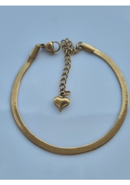 Italyan Roze Yassı Ezme Balık Sırtı Baby Boy Kalp Detay Zincir 3 mm 20 cm Çelik Bileklik fırsatları