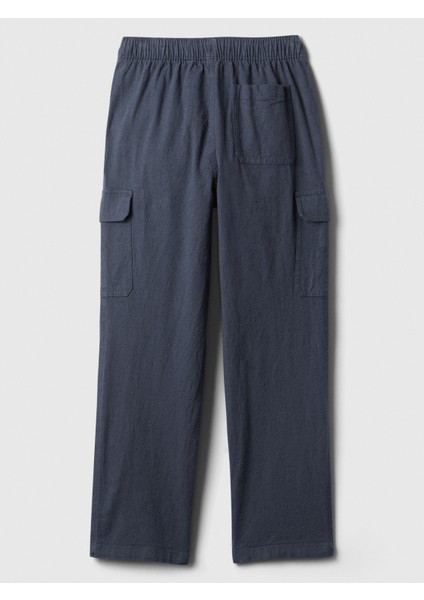 Erkek Çocuk Koyu Mavi Keten Karışımlı Pull-On Pantolon