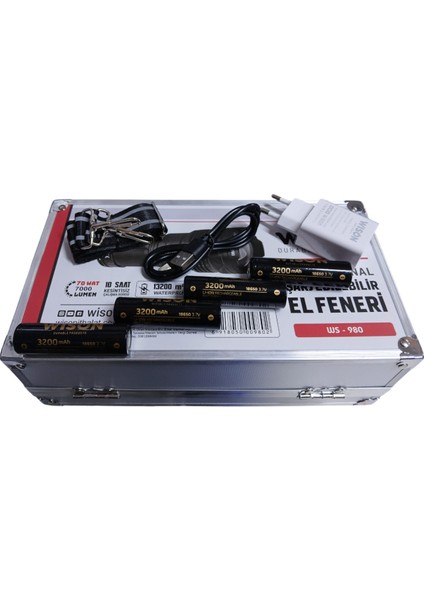 980 Profesyonel Zoomlu El Feneri | 60W – 6000 Lümen – 13.200 Mah – Type‑c – Metal Gövde fiyatları