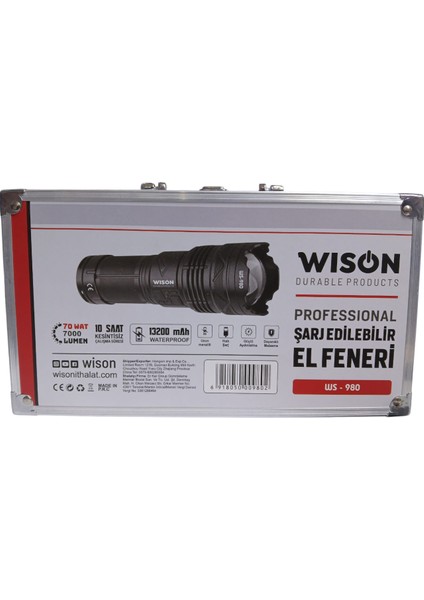 980 Profesyonel Zoomlu El Feneri | 60W – 6000 Lümen – 13.200 Mah – Type‑c – Metal Gövde modelleri
