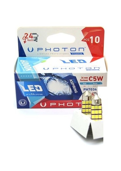 2 Adet 24 Volt Photon C5W 36 mm Sofit LED Beyaz 6000K PH7034 Tır ve Kamyon Için
