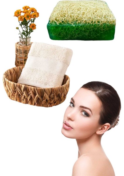 2li Set %100 Doğal Kabak Lifli Çay Ağacı Sabun El Yüz Kurulama Havlu