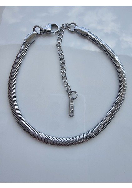 Italyan Gümüş Yassı Ezme Balık Sırtı Zincir 3 mm 24 cm Çelik Bileklik modelleri