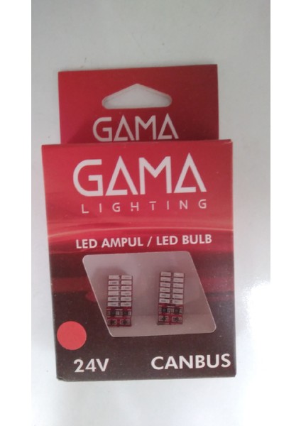 24 Volt Gama T10 Dipsiz LED Ampul Kırmızı 24 Ledli