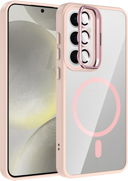 Samsung Galaxy S24 Fe Kılıf Standlı ve Kamera Lens Hediyeli M-Safe Şarj Özellikli Etro Kapak