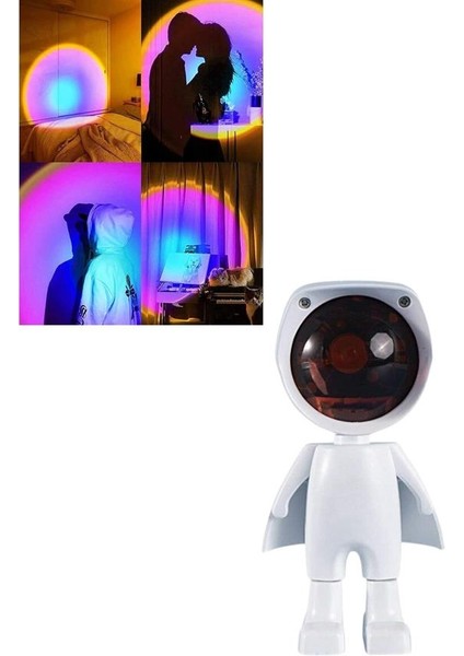 Zeroshop Astronot Işık Projektörü Gökkuşağı Projeksiyon Gece Lambası Hediyelik fırsatları