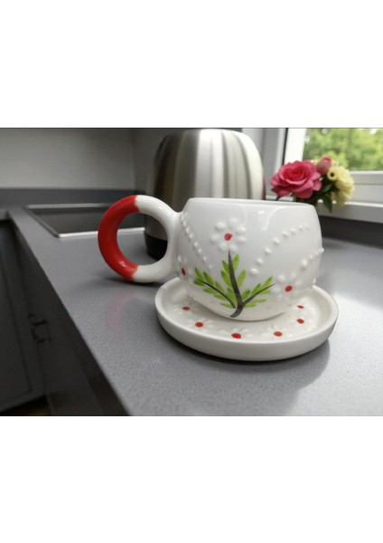 Seramik El Yapımı Kırmızı Papatya Desenli Çay/kahve Fincanı fiyatları
