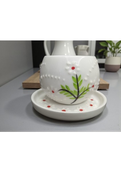 Seramik El Yapımı Kırmızı Papatya Desenli Çay/kahve Fincanı fırsatları