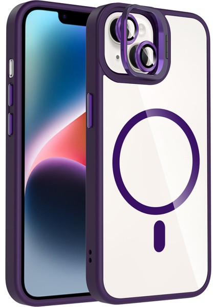 iPhone 13 Kılıf Standlı ve Kamera Lens Hediyeli M-Safe Şarj Özellikli Etro Kapak