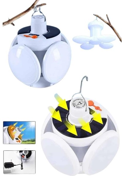 Zeroshop Katlanabilir Askılı Kamp Lambası 5 Kanatlı Pratik Güneş Enerjili
