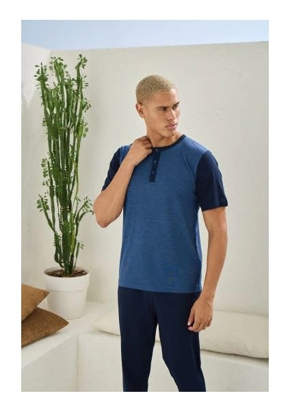 Kocabey 2205 Erkek Battal Midi Yaka Pijama Takım