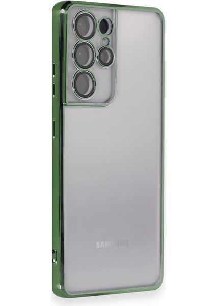 Samsung Galaxy S21 Ultra Kılıf Kamera Lens Korumalı Razer Lens Silikon Kapak - Yeşil