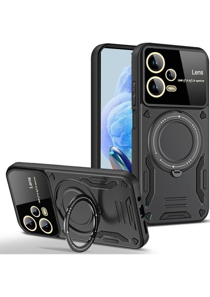 Redmi Note 12 Pro 5g Kılıf Manyetik Standlı Joy Lens Premium Tank Silikon Kapak - Siyah