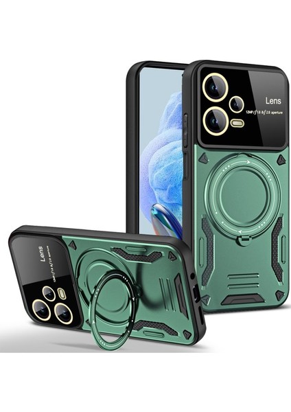 Redmi Note 12 Pro 5g Kılıf Manyetik Standlı Joy Lens Premium Tank Silikon Kapak - Koyu Yeşil