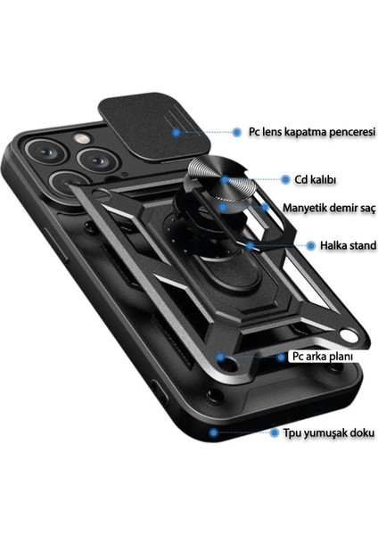 Vivo Y27 Kılıf Tam Koruma Sağlayan Kamera Sürgülü Sert Silikon Kapak Ryc/pars Yüzüklü modelleri