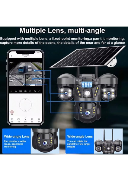 RX66G Solar Güvenlik Kamerası Türkçe 4G Sim Kartlı PTZ Hareketli Gece Görüşlü Güneş Panelli Kamera