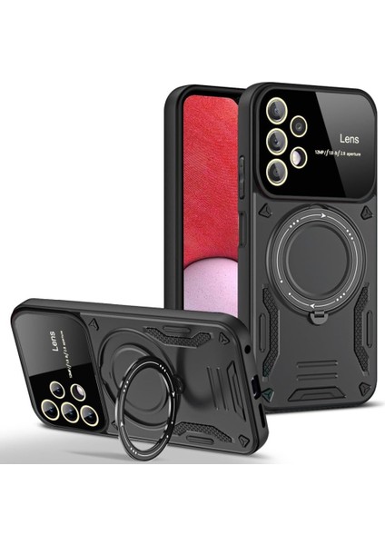 Samsung Galaxy A32 Kılıf Manyetik Standlı Joy Lens Premium Tank Silikon Kapak - Siyah
