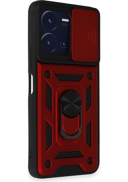 Vivo Y35 Kılıf Tam Koruma Sağlayan Kamera Sürgülü Sert Silikon Kapak Ryc/pars Yüzüklü