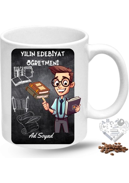 Edebiyat Öğretmeni Erkek Öğretmenler Günü Hediyesi Isimli Baskılı Porselen Kupa Bardak