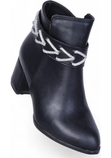 BY14 Cilt Siyah Ayışığı Kadın 7cm Topuklu Bot