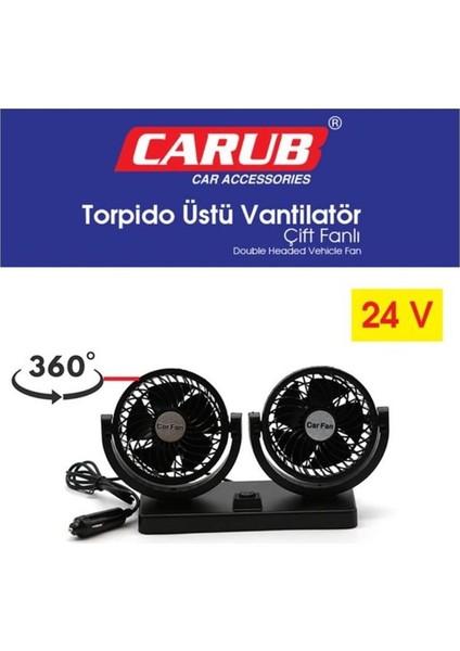24V Vantilatör Çift Fanlı Torpido Üstü