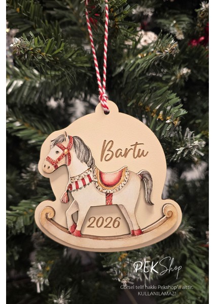 Isme Özel Sallanan At Figürlü Isimli Yılbaşı Ağaç Süsü