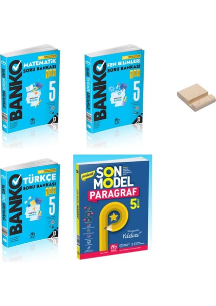 Model Eğitim 5. Sınıf Banko Matematik Fen Türkçe ve Paragraf Soru Bankası 4lü Set + Telefon Standı