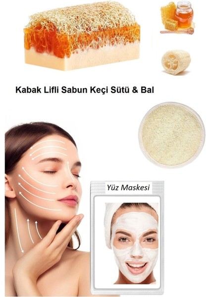 3'lü Set Kabak Lifli Yüz Pedi Kabak Lifli Keçi Sütlü Ballı Sabun Canlandırıcı Cilt Bakım Yüz Maske